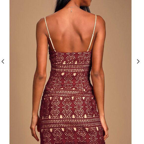 Lulus Burgundy Lace Strapless Dress Size XL | Cocktail Party Wedding Guest - Picture 3 of 9